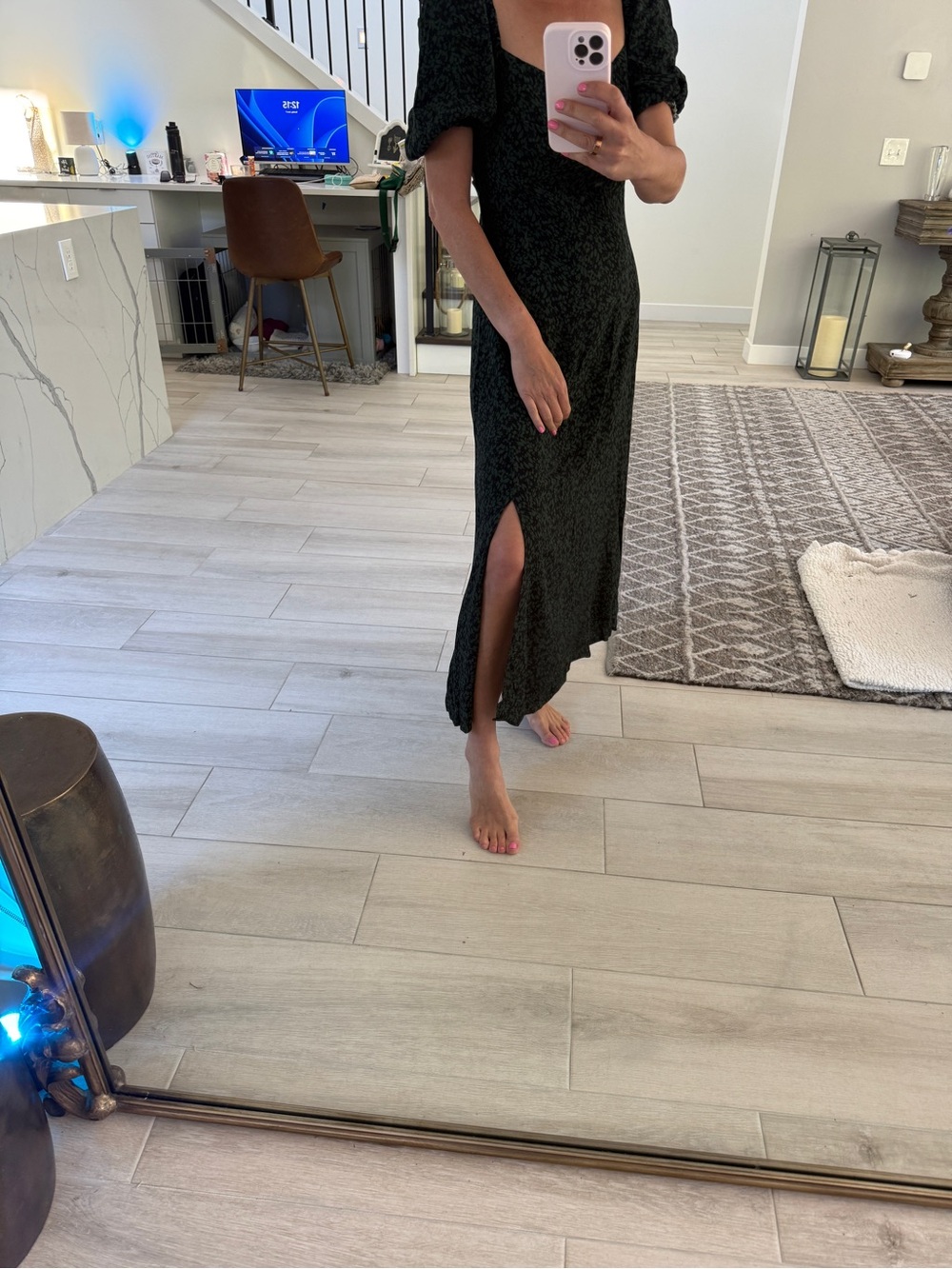 Madewell Black and Green Maxi Dress with Side Slit